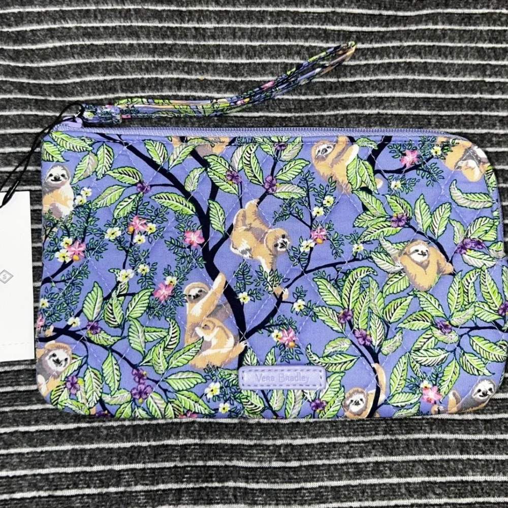 Vera Bradley Wristlet Womens OS Purple NWT RFID Hanging Around Sloth Quilted